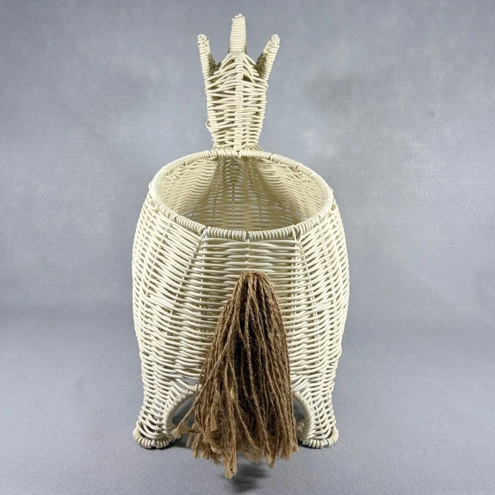 Whimsical Unicorn Storage Basket Display White Rattan Wicker Decor Boho Cottage